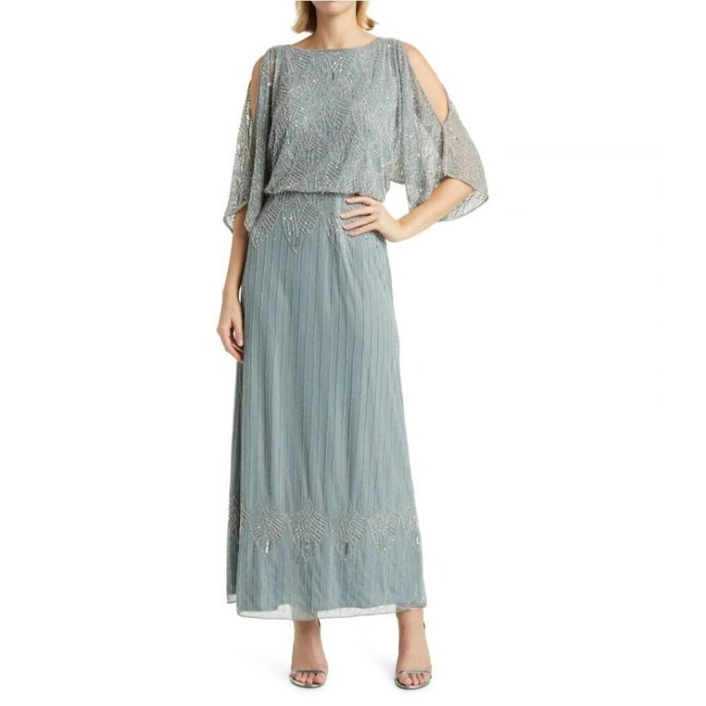 Pisarro Nights Sage Beaded Maxi Dress